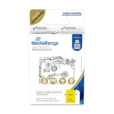 MEDIARANGE Laminiert - permanenter Klebstoff - Schwarz auf Gelb - Rolle (1,2 cm x 8 m) - Etikettenband, Ansicht 2