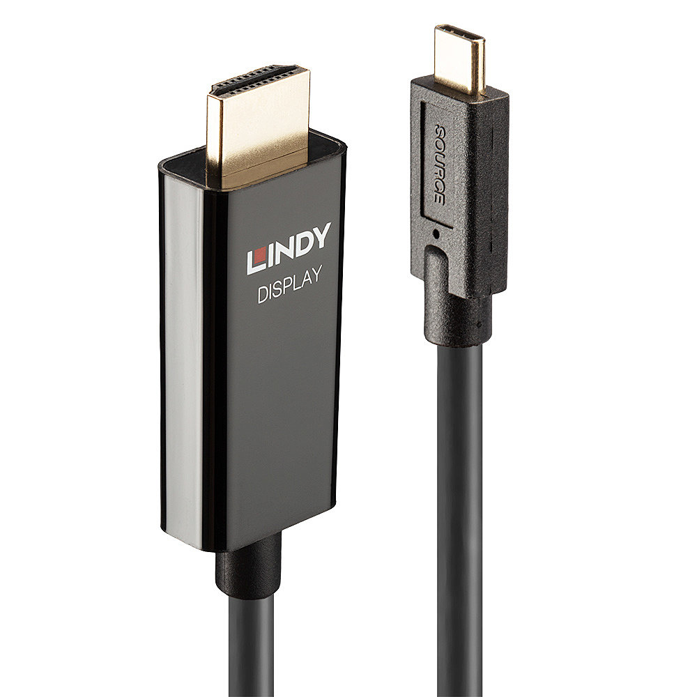 Lindy Adapterkabel - 24 pin USB-C männlich zu HDMI männlich - 5 m - abgeschirmt - Schwarz - rund, aktiver Chip, Ansicht 2