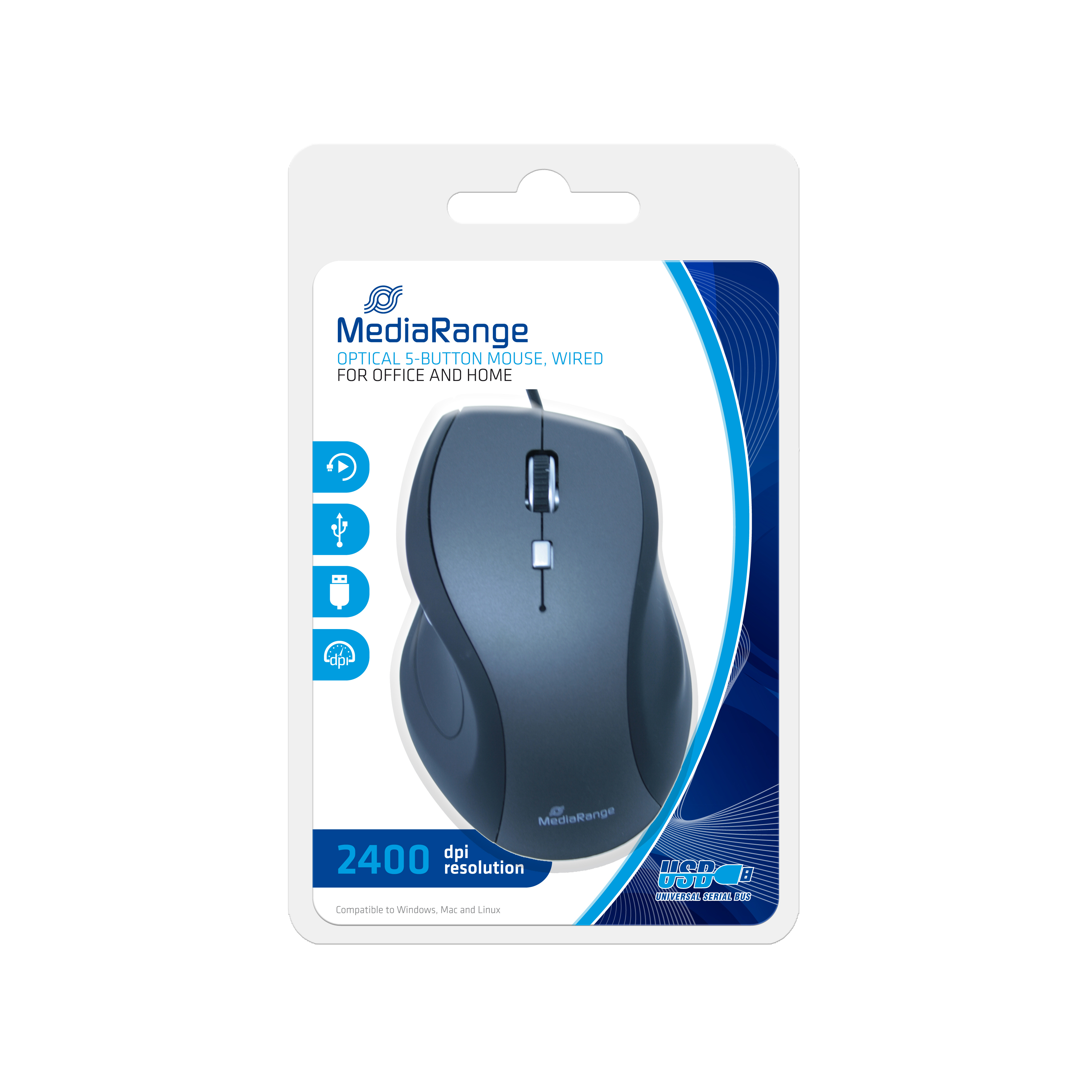 MEDIARANGE Maus - optisch - 5 Tasten - kabelgebunden, Ansicht 2