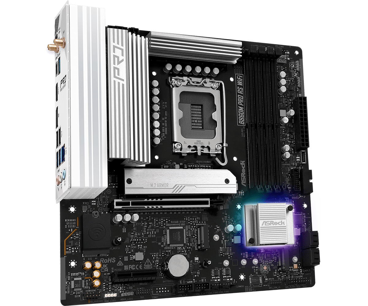ASRock B860M Pro RS WiFi - Motherboard - micro ATX - LGA1851-Sockel - B860 Chipsatz - Onboard-Grafik (CPU erforderlich), Ansicht 4
