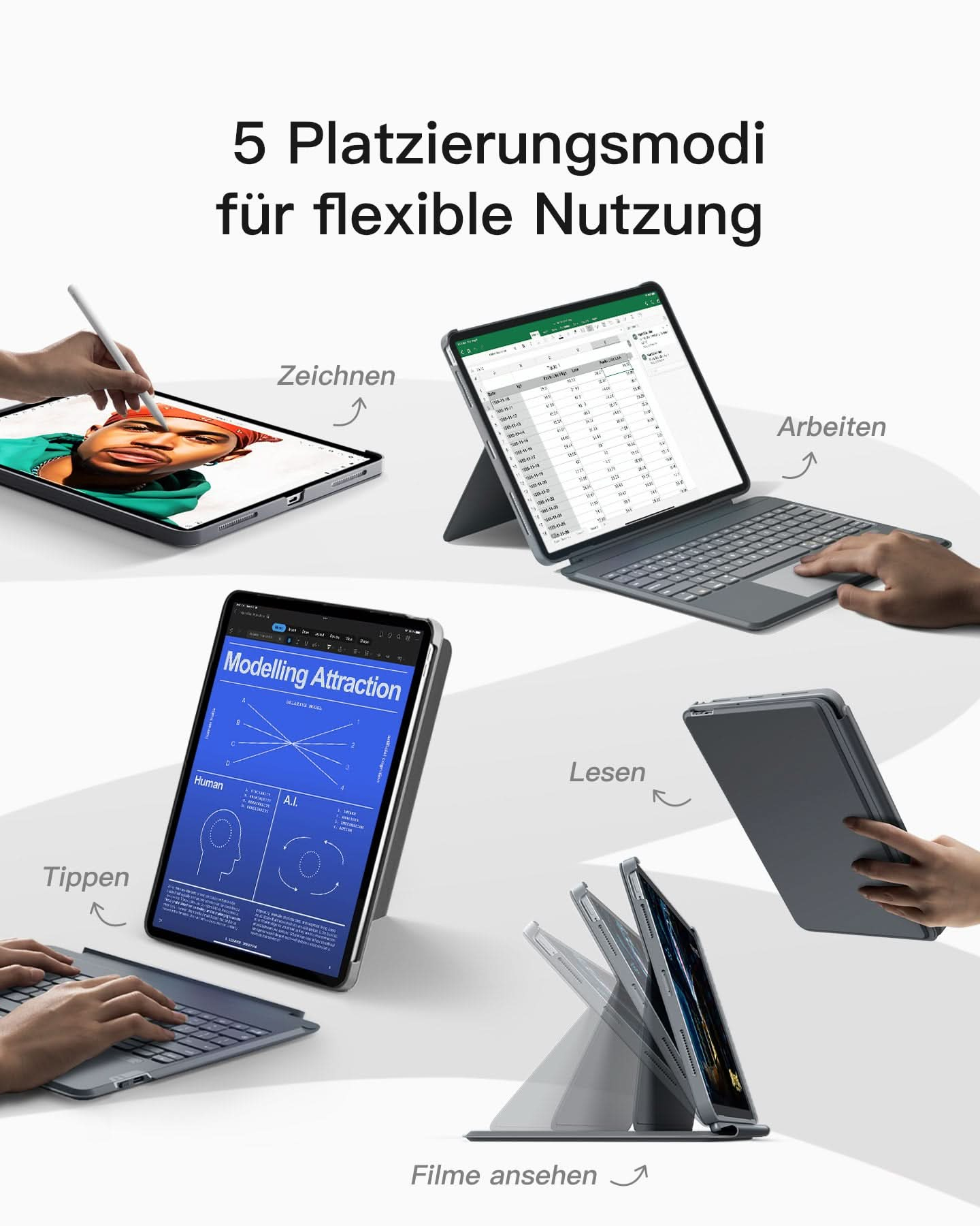 Inateck Keyboard iPad 13 gray Pro 3/6 Gen. Compatible - TL: Deutsch, QWERTZ, Ansicht 4