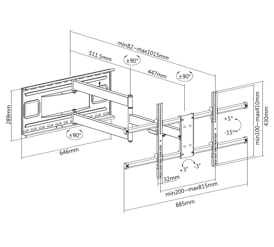 Equip Befestigungskit (Wandmontagehalterung, Schrauben) - Voll beweglich - für (Curved) LCD-Display - 109.2-190.5 cm, Ansicht 4