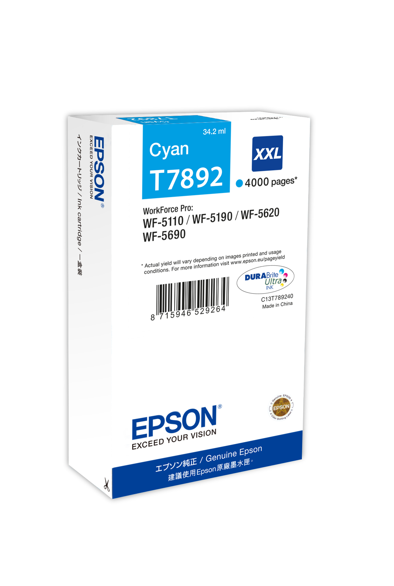 Epson T7892 Cyan 4000 sider Blæk C13T789240