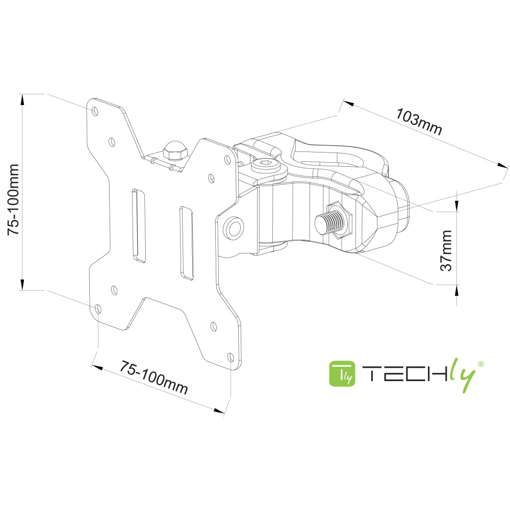 Techly Montagekomponente (Stangenbefestigung) - für LCD-Display - Bildschirmgröße: 33-76.2 cm (13-30), Ansicht 4
