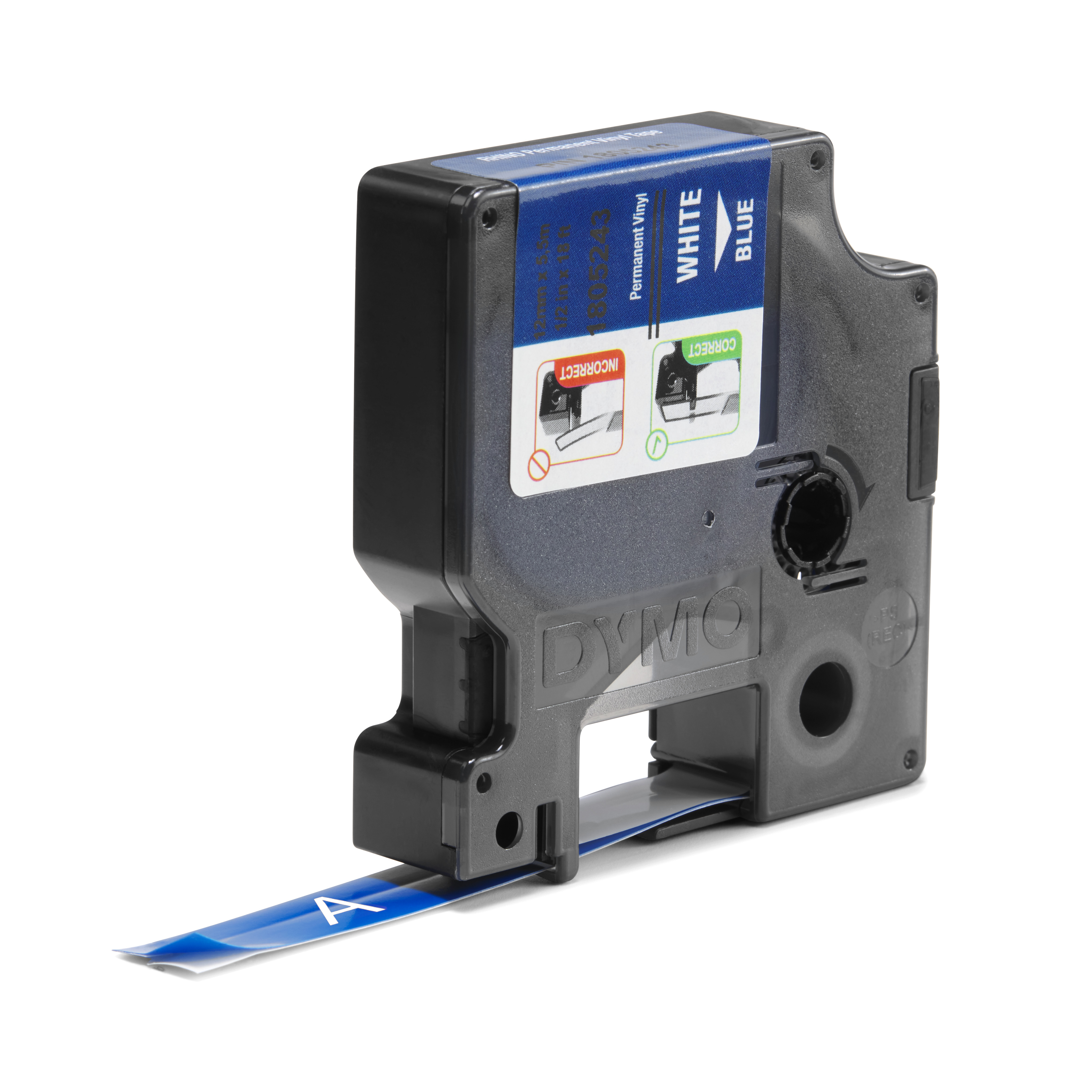 Dymo Rhino Coloured Vinyl - Vinyl - weiß auf blau - Rolle (1,2 cm x 5,5 m), Ansicht 2