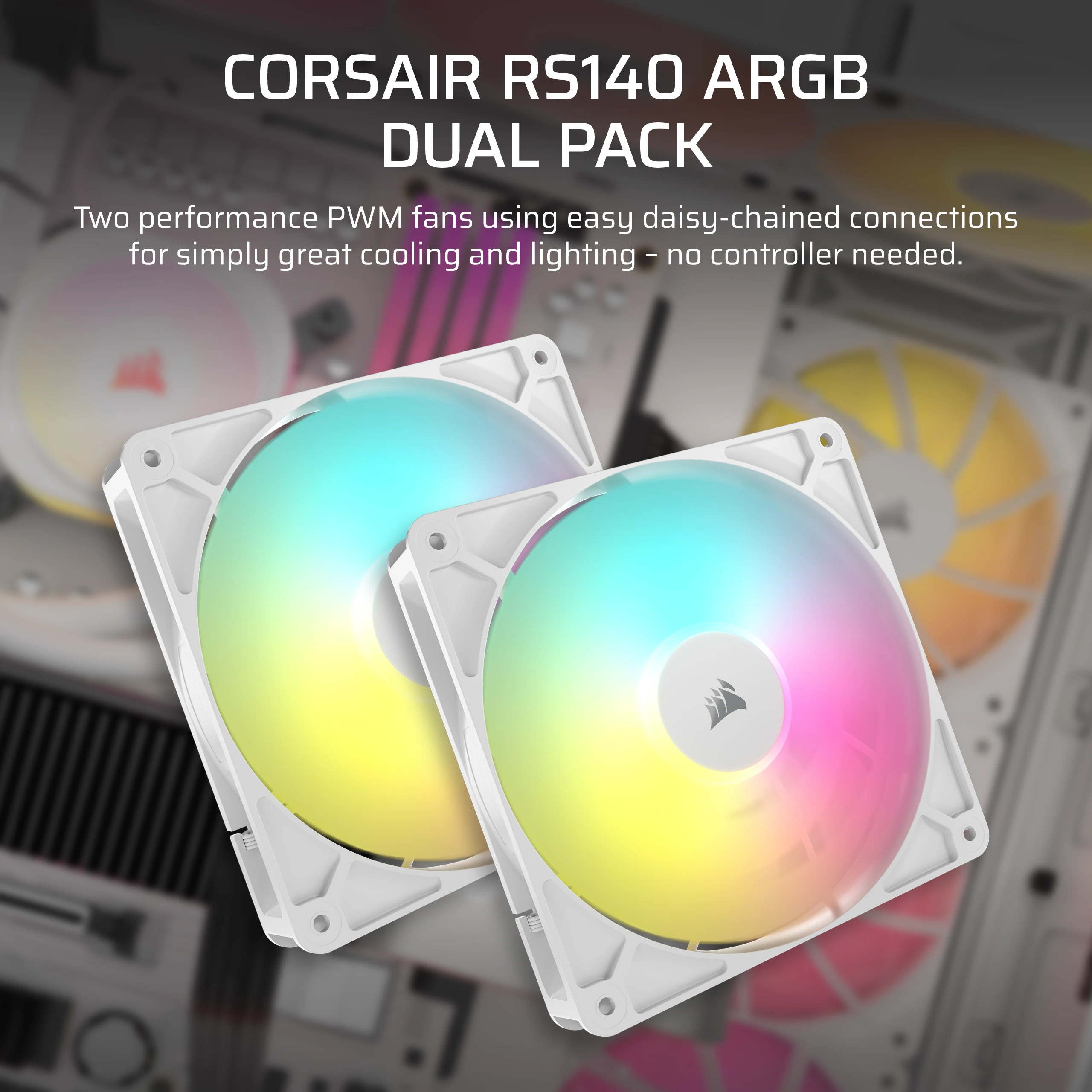 Corsair Lüfter 140*140*25 RS140 white ARGB PWM Dual Pack, Ansicht 3