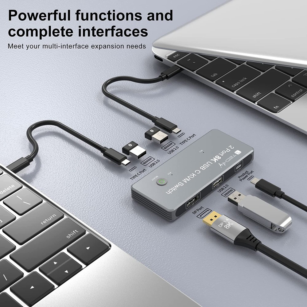 EFB Elektronik Techly KVM USB-C Switch 8K Displayport 1.4 2x USB-C 3x USB 2.0 - KVM-Umschalter - Thunderbolt 3, Ansicht 3