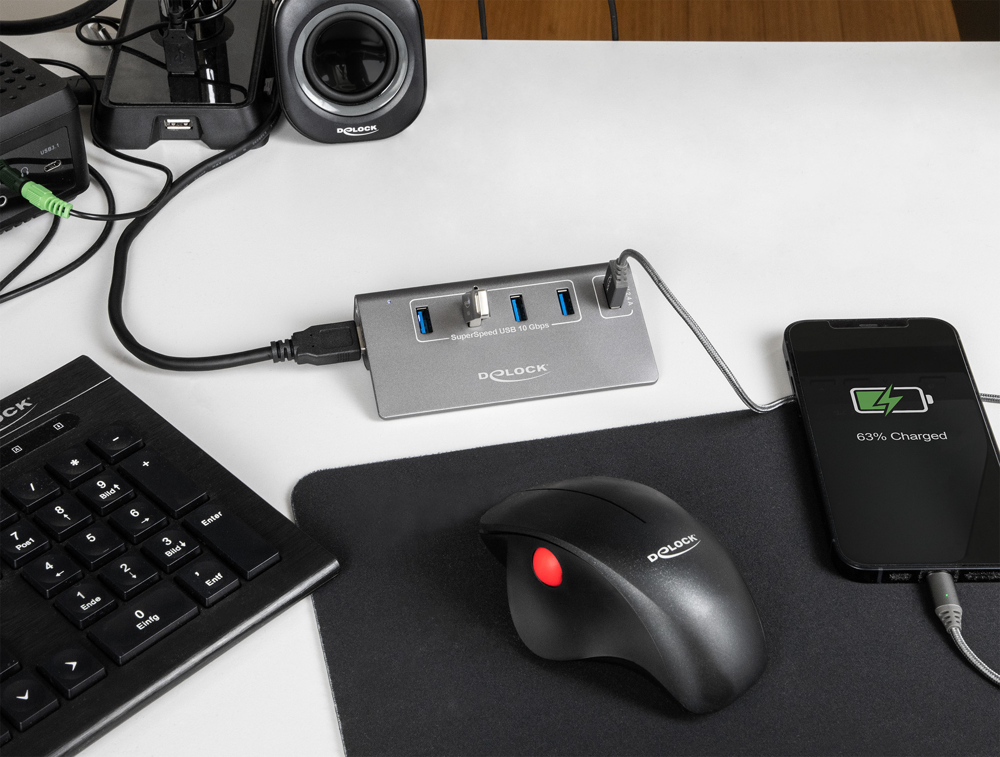 Delock Hub - 10 Gbps, + 1 Fast Charging Port inkl. Spannungsversorgung, Ansicht 4