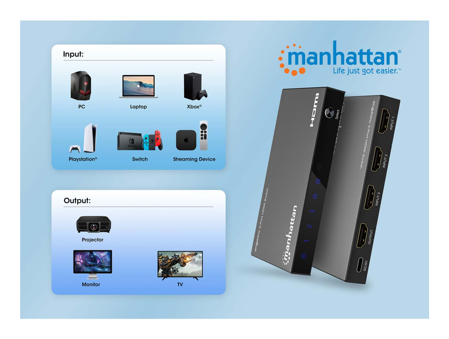 Manhattan 4K 60Hz 3-Port HDMI-Switch - 3-Port, Ansicht 3
