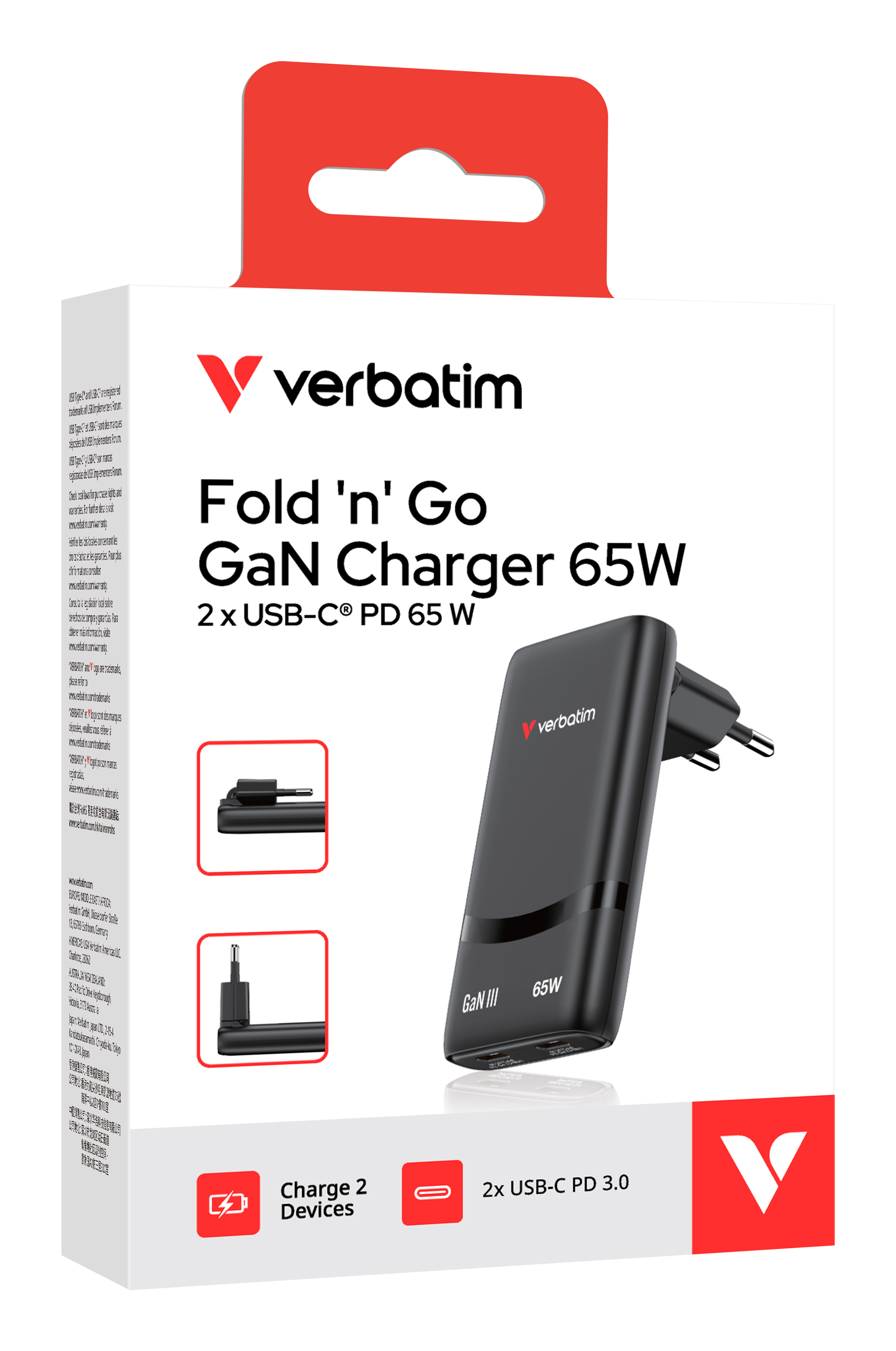 Verbatim Fold n Go GaN Charger 65W 2xUSB C schw.klappb.St.32354, Ansicht 2