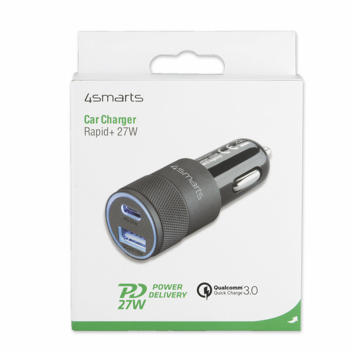 4smarts Rapid+ - Auto-Netzteil - 27 Watt - 3 A - QC 3.0, PD - 2 Ausgabeanschlussstellen (USB, 24 pin USB-C), Ansicht 3