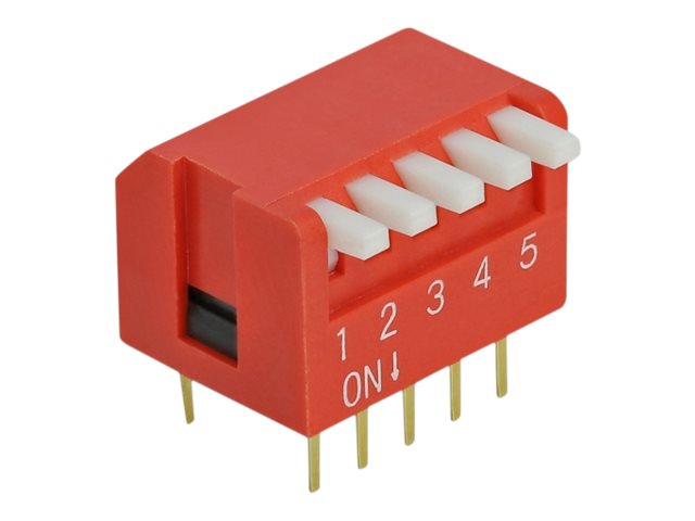 Delock DIP flip switch piano 5-digit 2.54 mm pitch THT vertical - DIP-Schalter - Rot (Packung mit 2)
