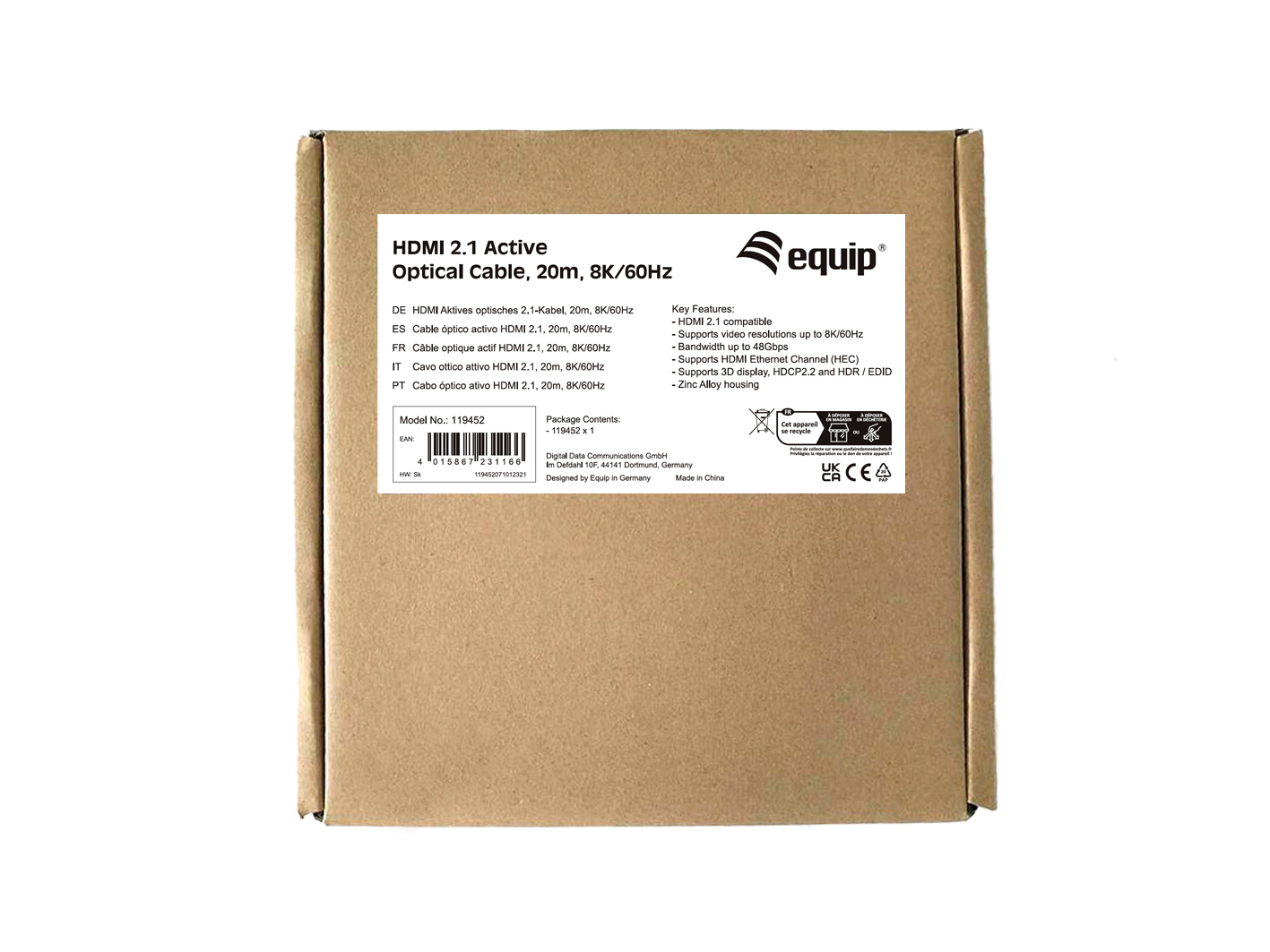 Equip Ultra High Speed - HDMI-Kabel mit Ethernet - HDMI männlich zu HDMI männlich - 20 m - Schwarz -Active Optical Cable, Ansicht 4
