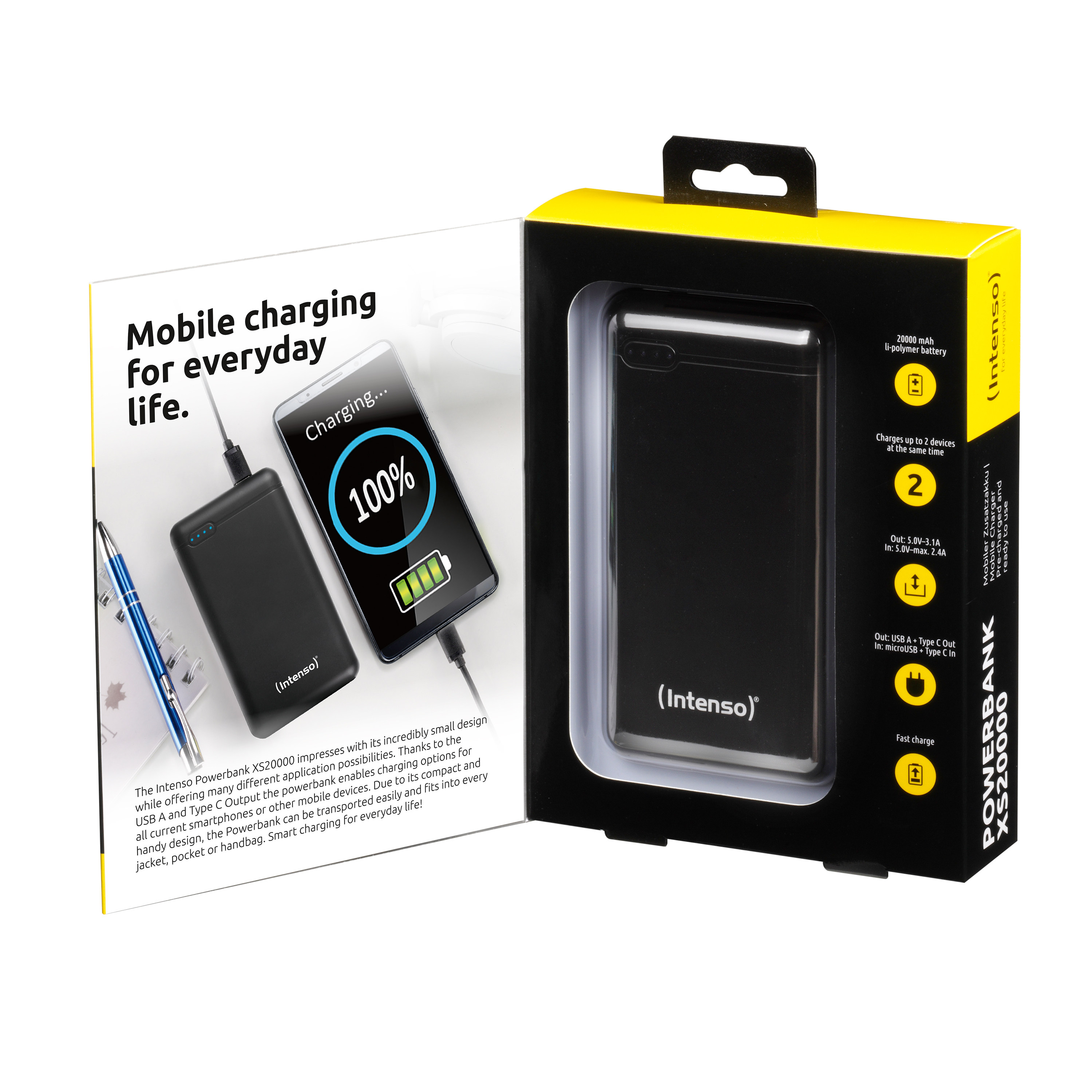 Intenso XS20000 - Powerbank - 20000 mAh - 3.1 A - 2 Ausgabeanschlussstellen (USB, USB-C) - Schwarz, Ansicht 4