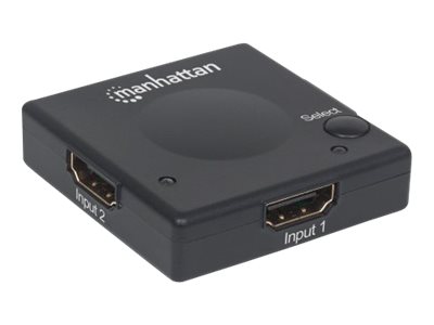 Manhattan HDMI Switch 2-Port, 1080p, Connects x2 HDMI sources to x1 display, Automatic and Manual Switching (via button), No external power required, Black, Three Year Warranty, Blister - Video/Audio-Schalter - 2 x HDMI - Desktop