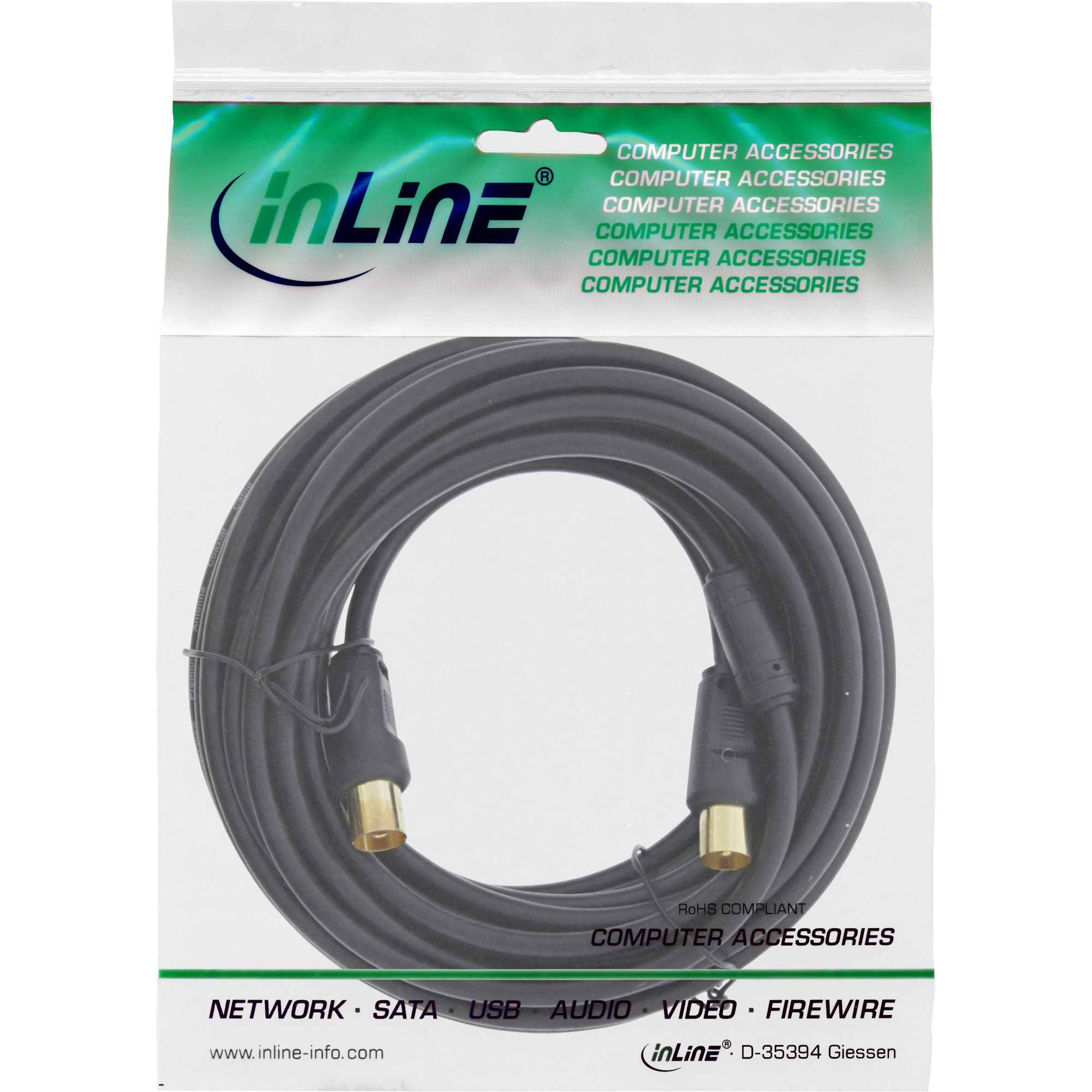 InLine Antennenkabel Premium - 2x geschirmt - mit Filter - >85dB - schwarz - 10m