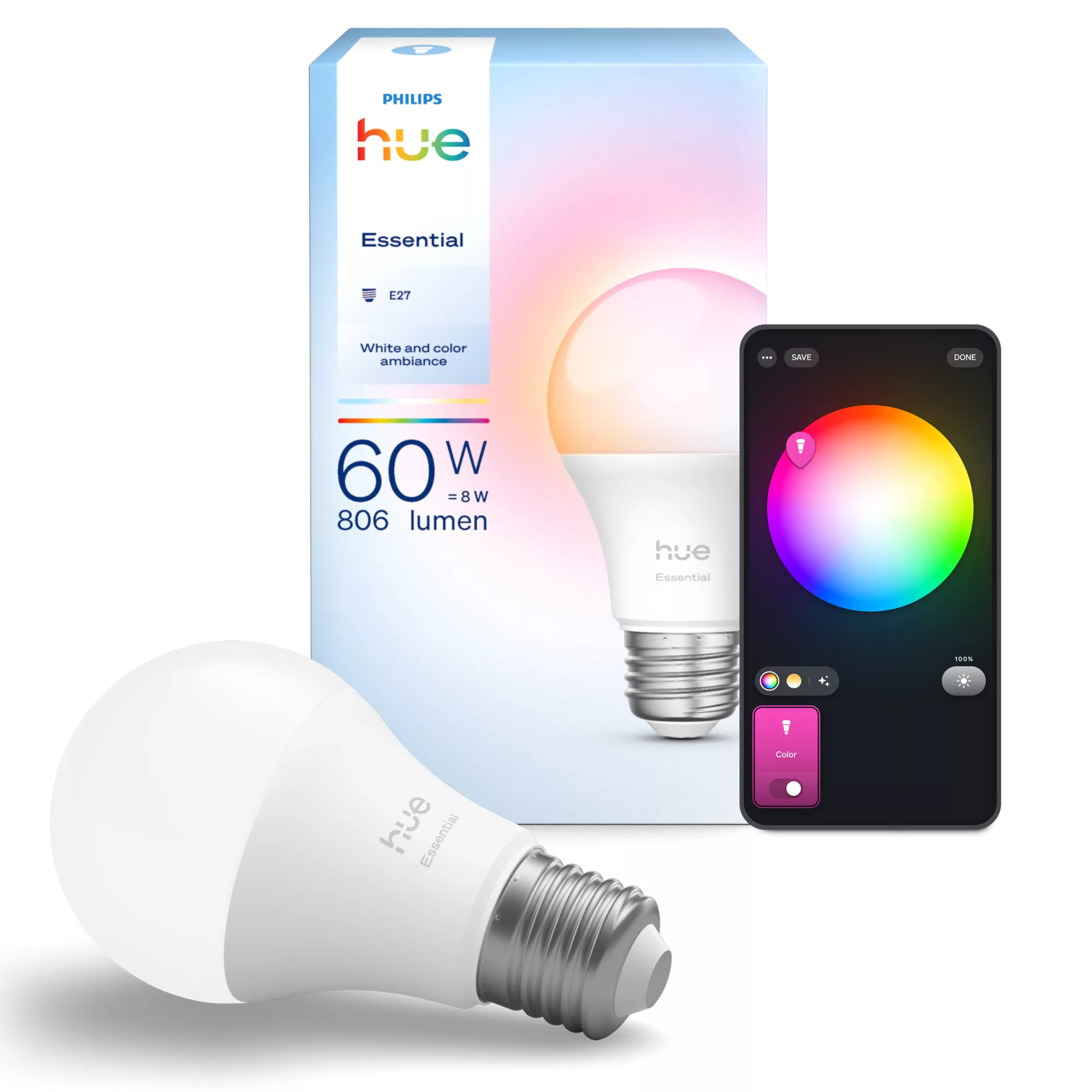 Philips Hue White and Color Ambiance Essential - LED - Form: standard - E27 - 8 W (Entsprechung 60 W), Ansicht 2