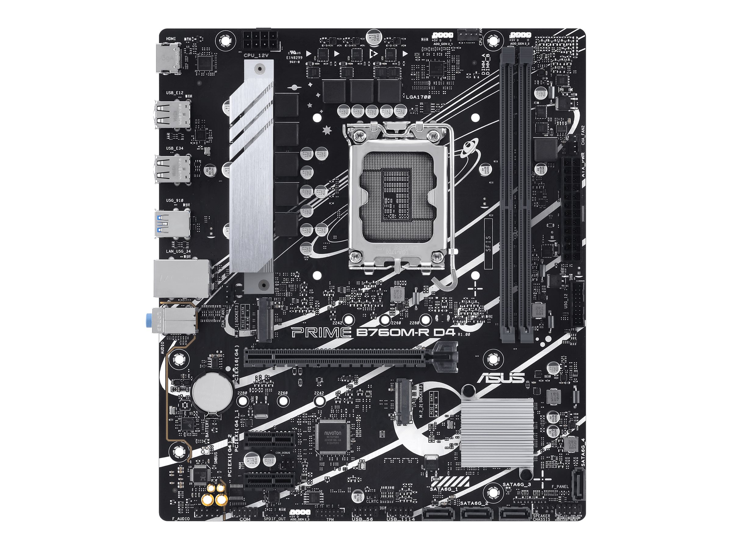 ASUS PRO B760M-R D4 - Motherboard - micro ATX - LGA1700 Sockel - B760 Chipsatz - USB 3.2 Gen 1 - 2.5 Gigabit LAN - Onboard-Grafik (CPU erforderlich)