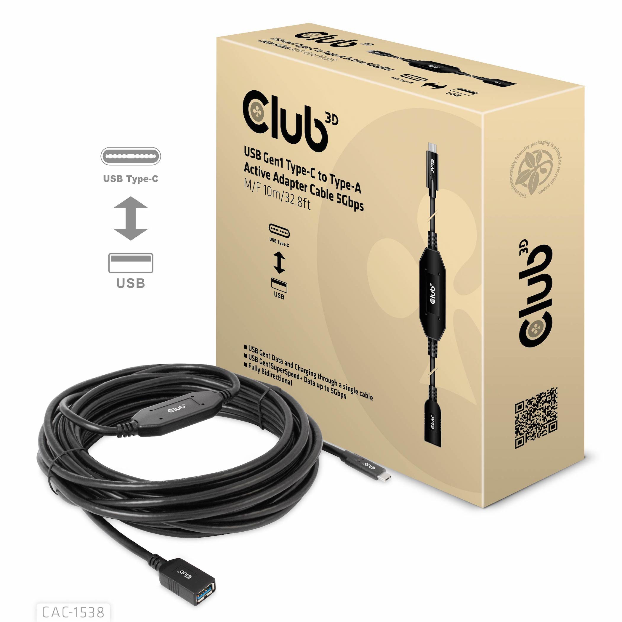 Club 3D USB-Kabel - 24 pin USB-C (M) zu USB Typ A (W), Ansicht 2