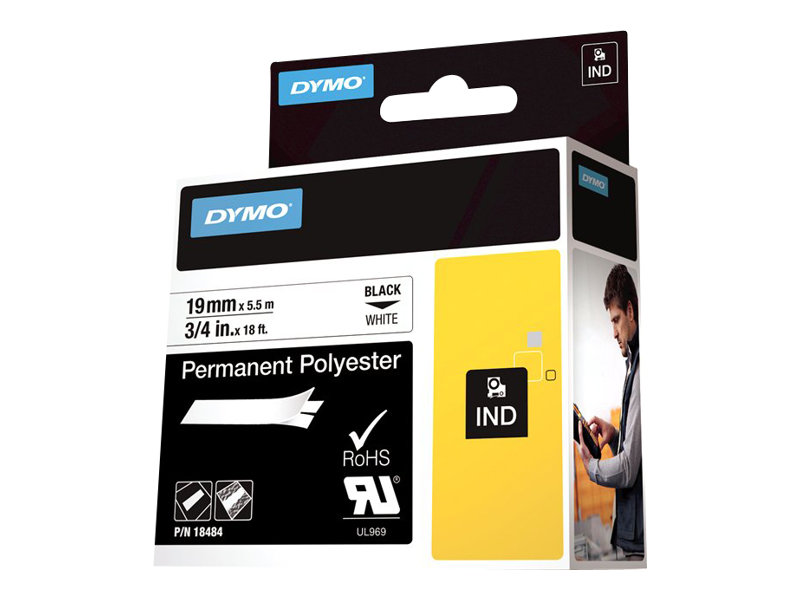 Dymo IND - Polyester - permanenter Klebstoff - Schwarz auf Weiß - Rolle (1,9 cm x 5 m), Ansicht 4