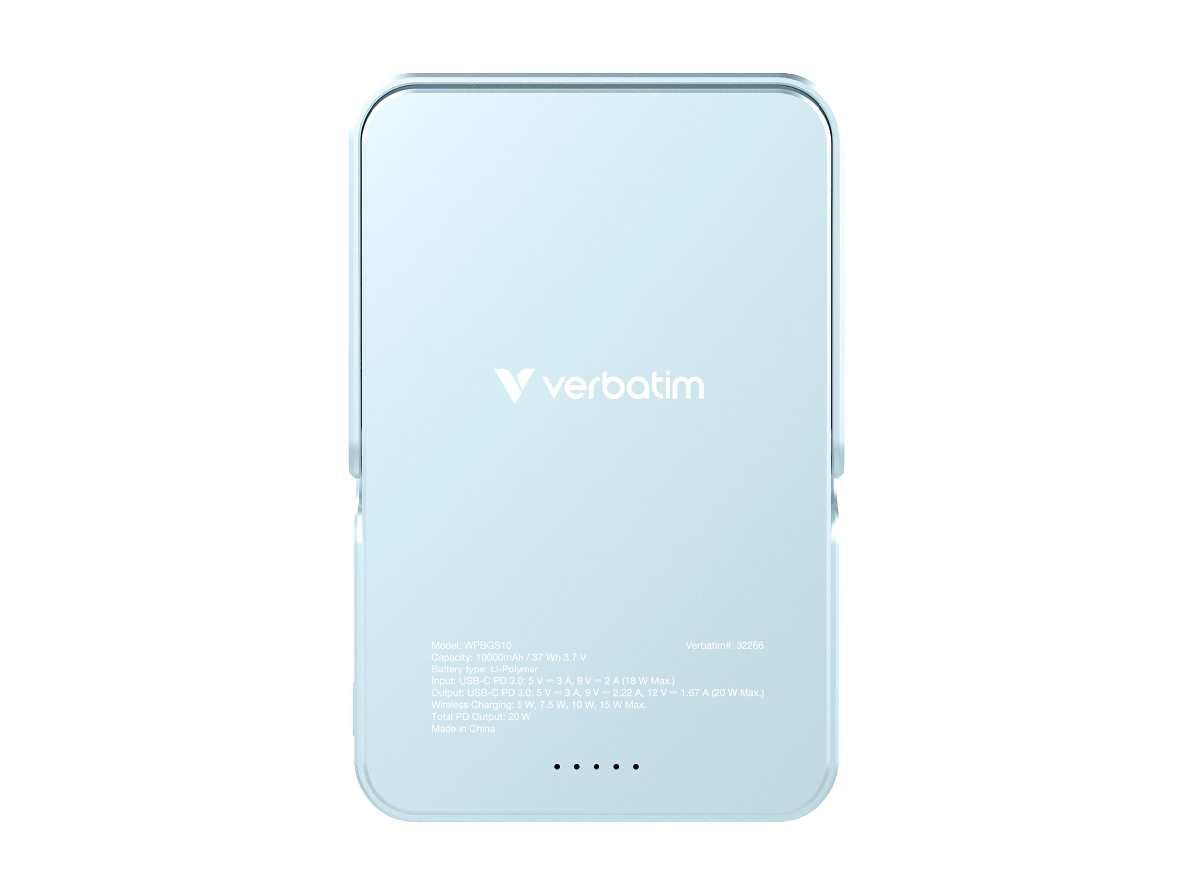 Verbatim Charge 'n' Go - Induktive Power Bank - magnetisch, mit Ständer - Li-Pol - 10000 mAh - 20 Watt - 3 A - Blau, Ansicht 3
