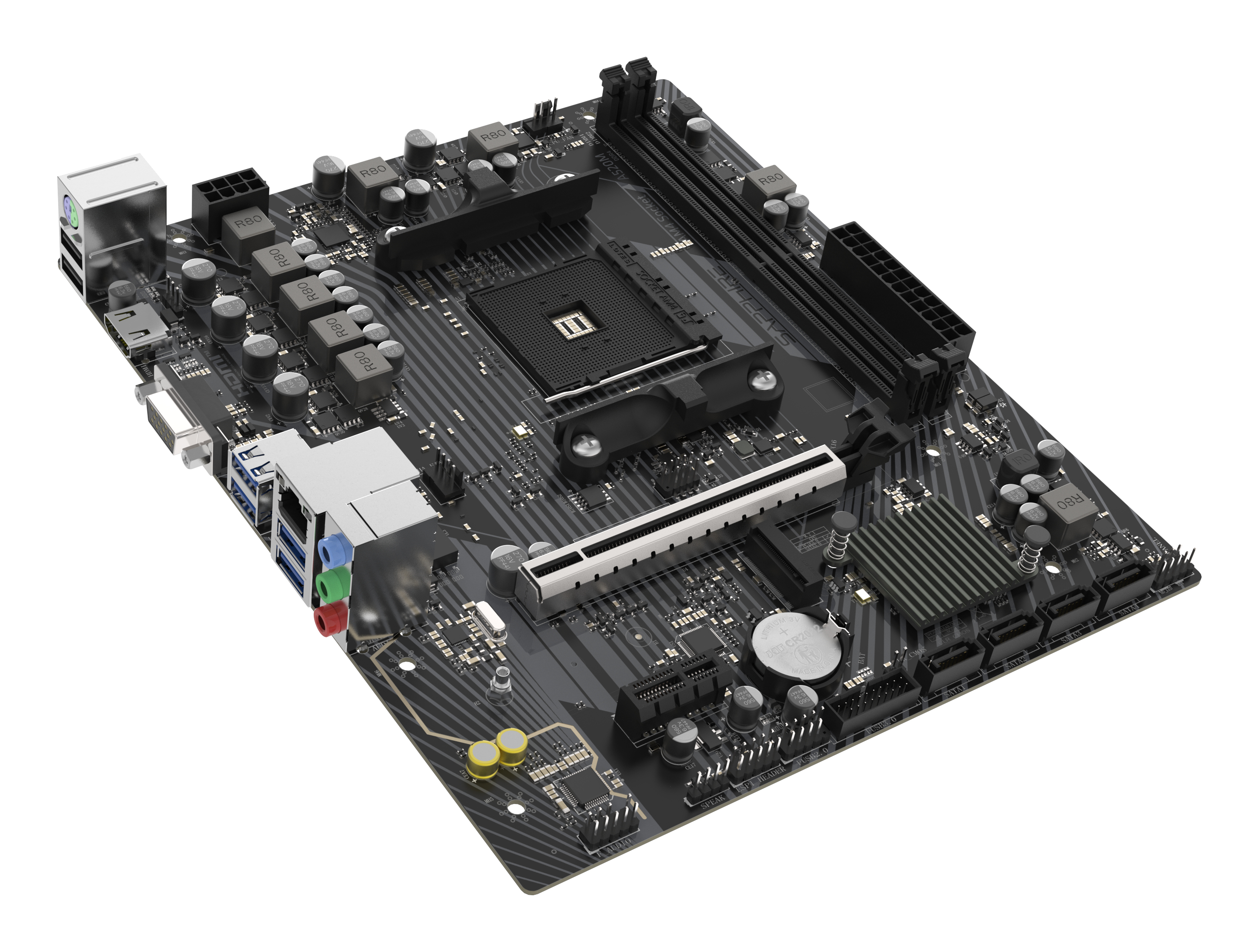 Sapphire A520M-E - Motherboard - micro ATX - Socket AM4 - AMD A520 Chipsatz - USB 3.2 Gen 1 - Gigabit LAN, Ansicht 3