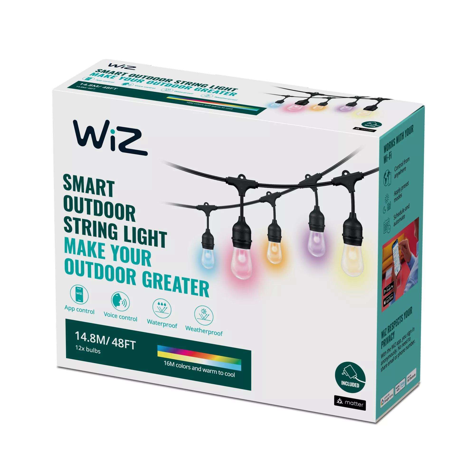 WIZCONNECTED WiZ Lichterketten - Intelligente Strangleuchte - WLAN - Schwarz - LED - Kunststoff, Ansicht 2