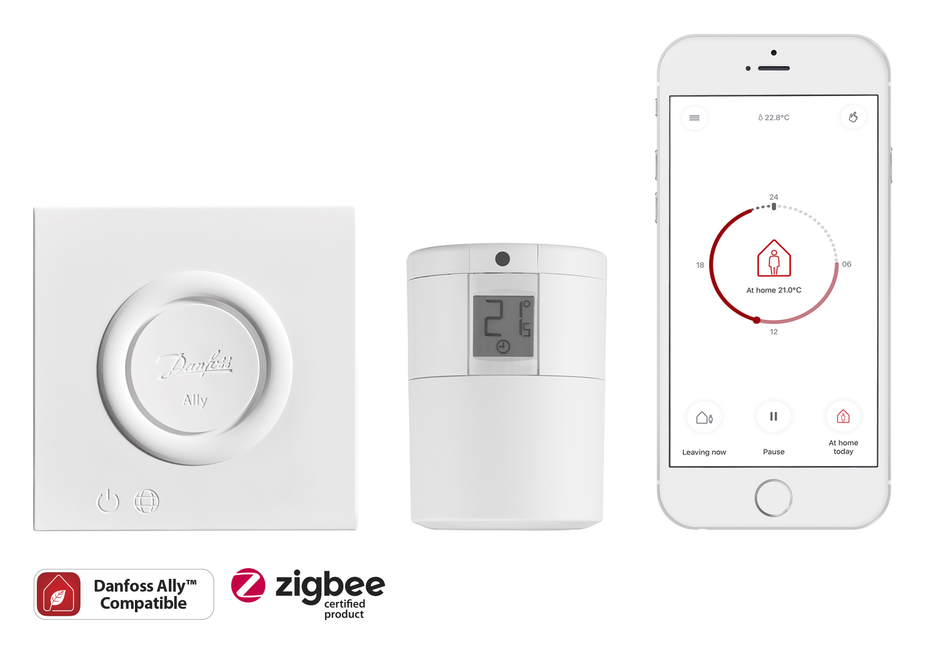 Danfoss Ally - 2400 MHz - 0 - 30 m - -10 - 55 °C - Amazon Alexa & Google Assistant - Kabellos - Weiß, Ansicht 2