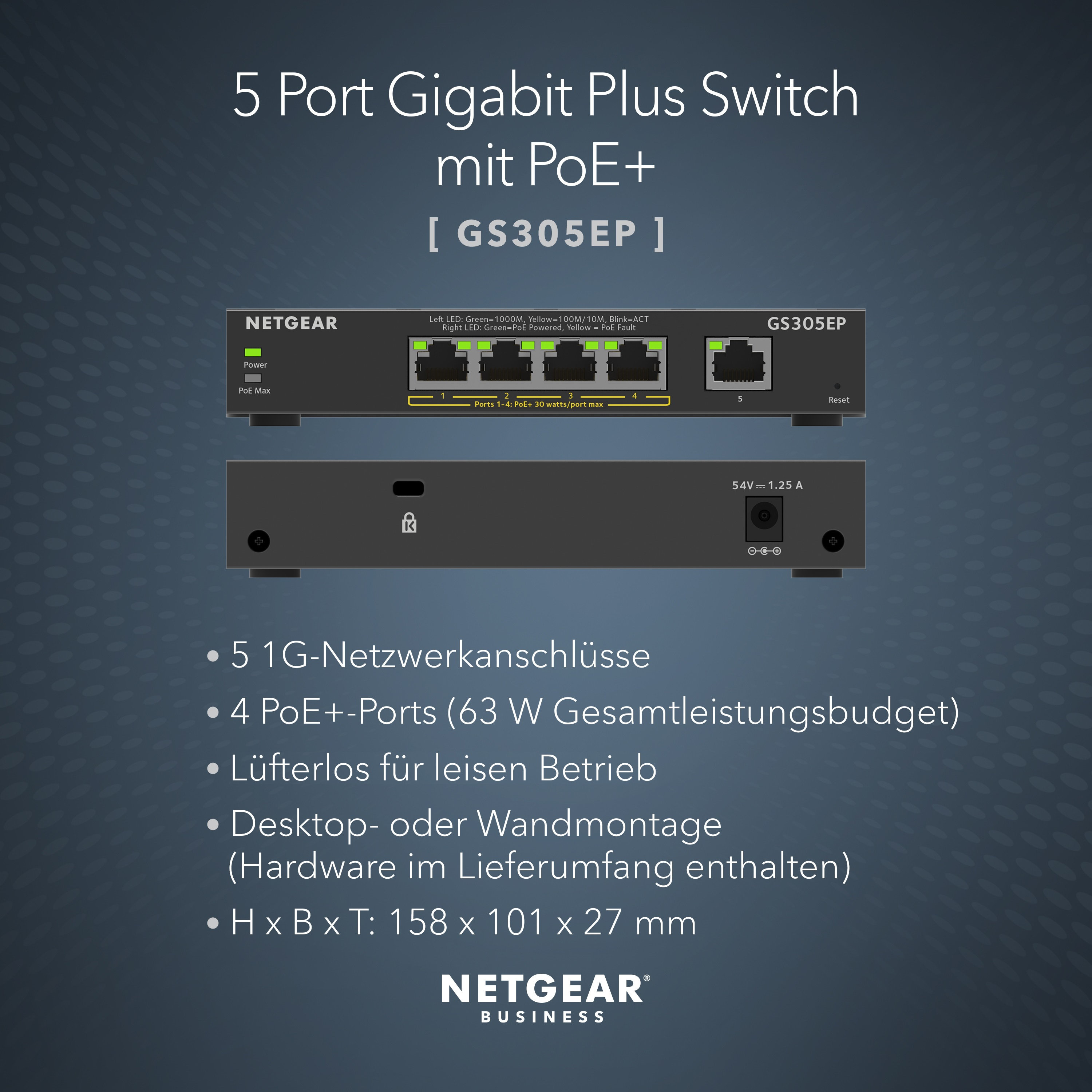 Netgear Plus GS305EP - Switch - Smart - 5 x 10/100/1000 (4 PoE+), Ansicht 2