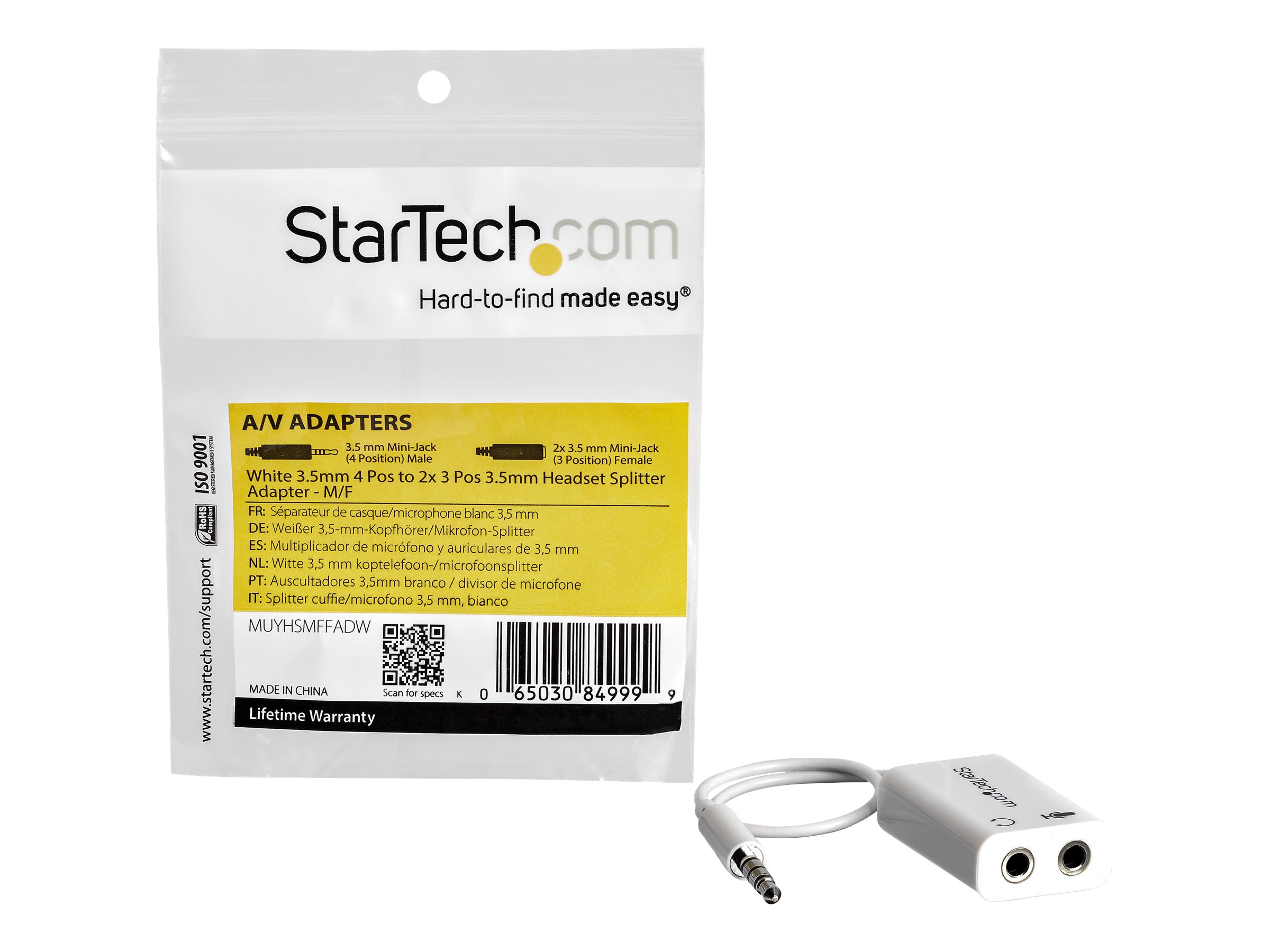 StarTech.com 4 Position Microphone and Headphone Splitter 3.5 mm 4 Pin  4 Pole Mic and Audio Combo Splitter Cable (MUYHSMFFADW)