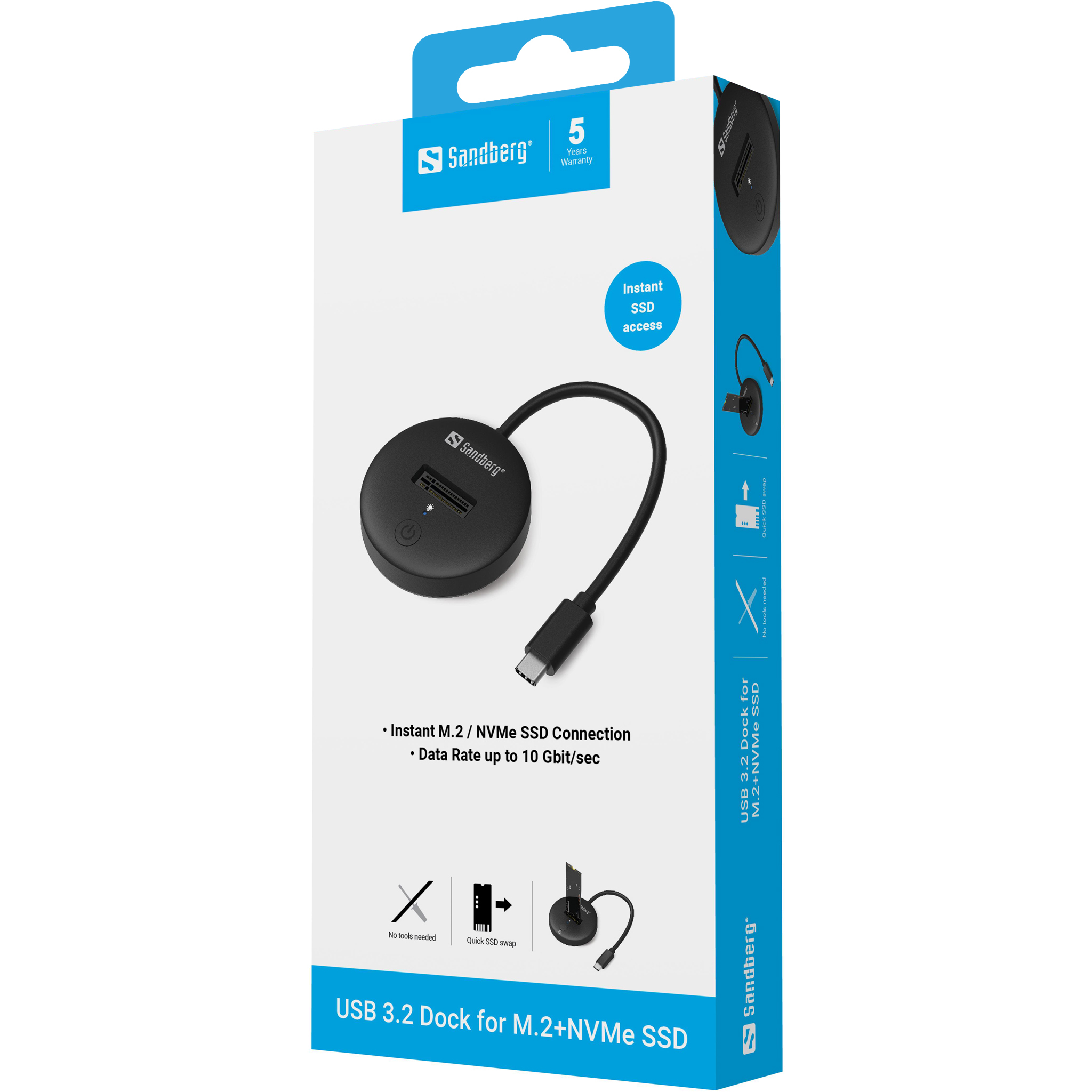 SANDBERG SSD-Dockingstation Schächte: 1 - M.2 - M.2 NVMe Card - USB-C 3.2 (Gen 2), Ansicht 2