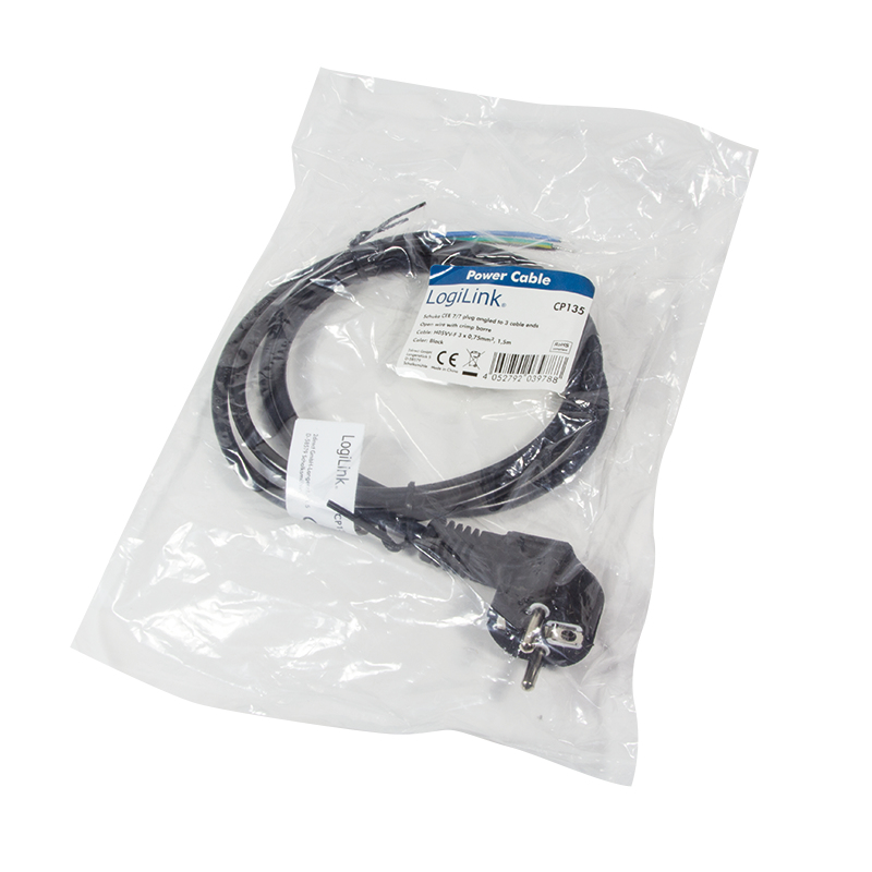 LogiLink Stromkabel - CEE 7/7 (M) bis ohne Stecker - Schwarz, Ansicht 4