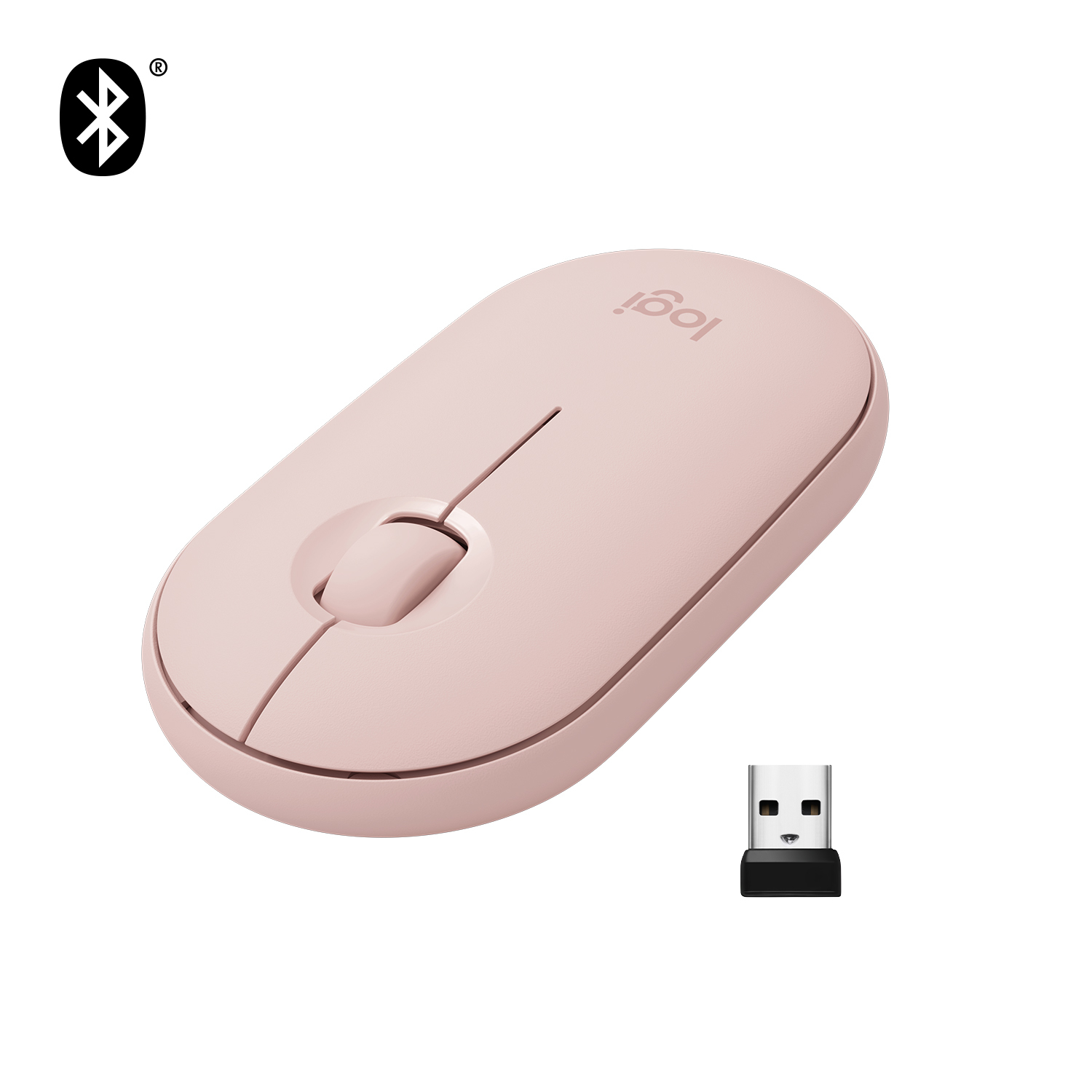 Logitech Pebble M350, Beidhändig, Optisch, RF Wireless + Bluetooth, 1000 DPI, Pink