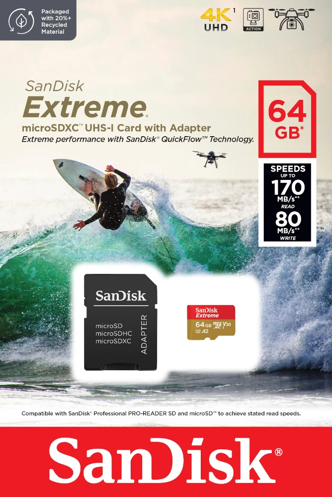 SanDisk Extreme - Flash-Speicherkarte (microSDXC-an-SD-Adapter inbegriffen), Ansicht 4