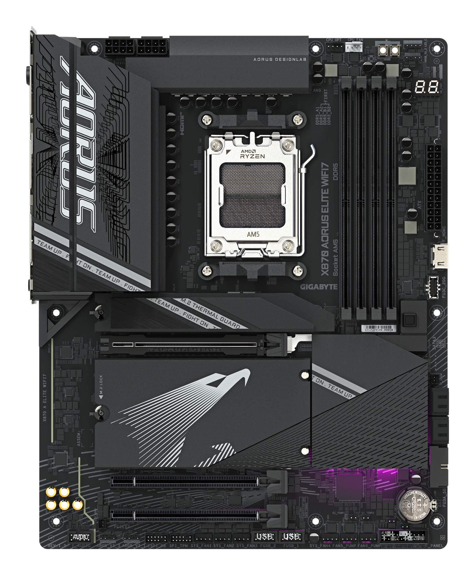 Gigabyte AORUS X870 ELITE WIFI7 - Motherboard - ATX - Socket AM5 - AMD X870 Chipsatz - USB-C 3.2 Gen 2x2, USB4, Ansicht 2