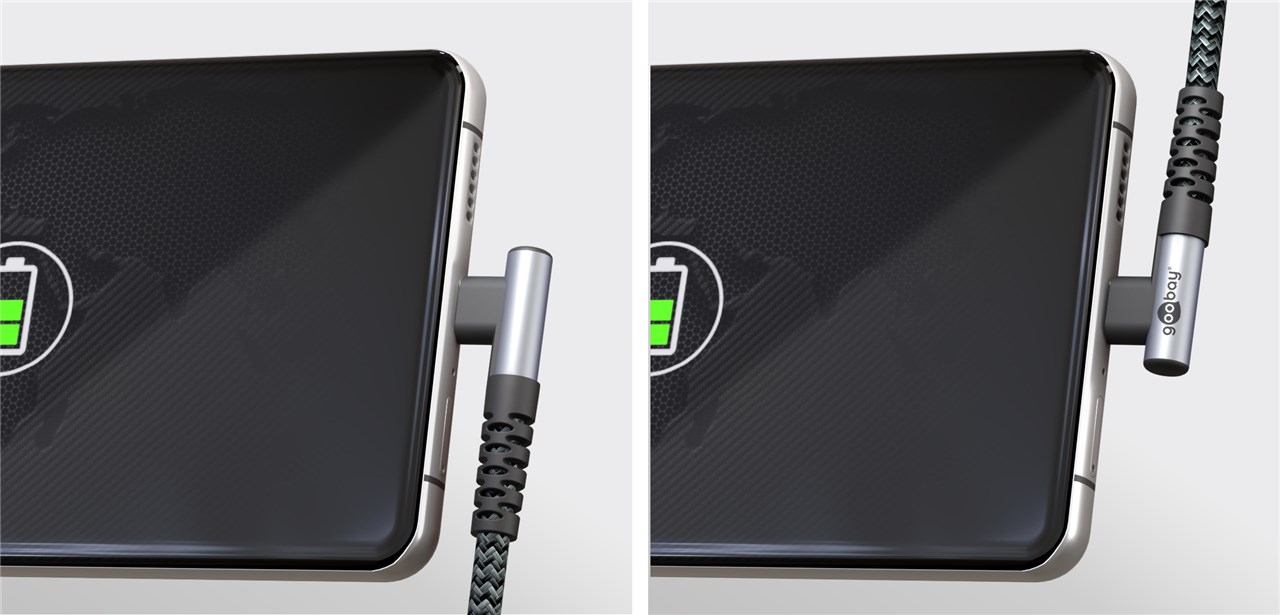 Goobay USB-C -auf-USB-A-Textilkabel mit Metallsteckern spacegrau/silber 90° 2 m - Digital/Daten - 2 m, Ansicht 4