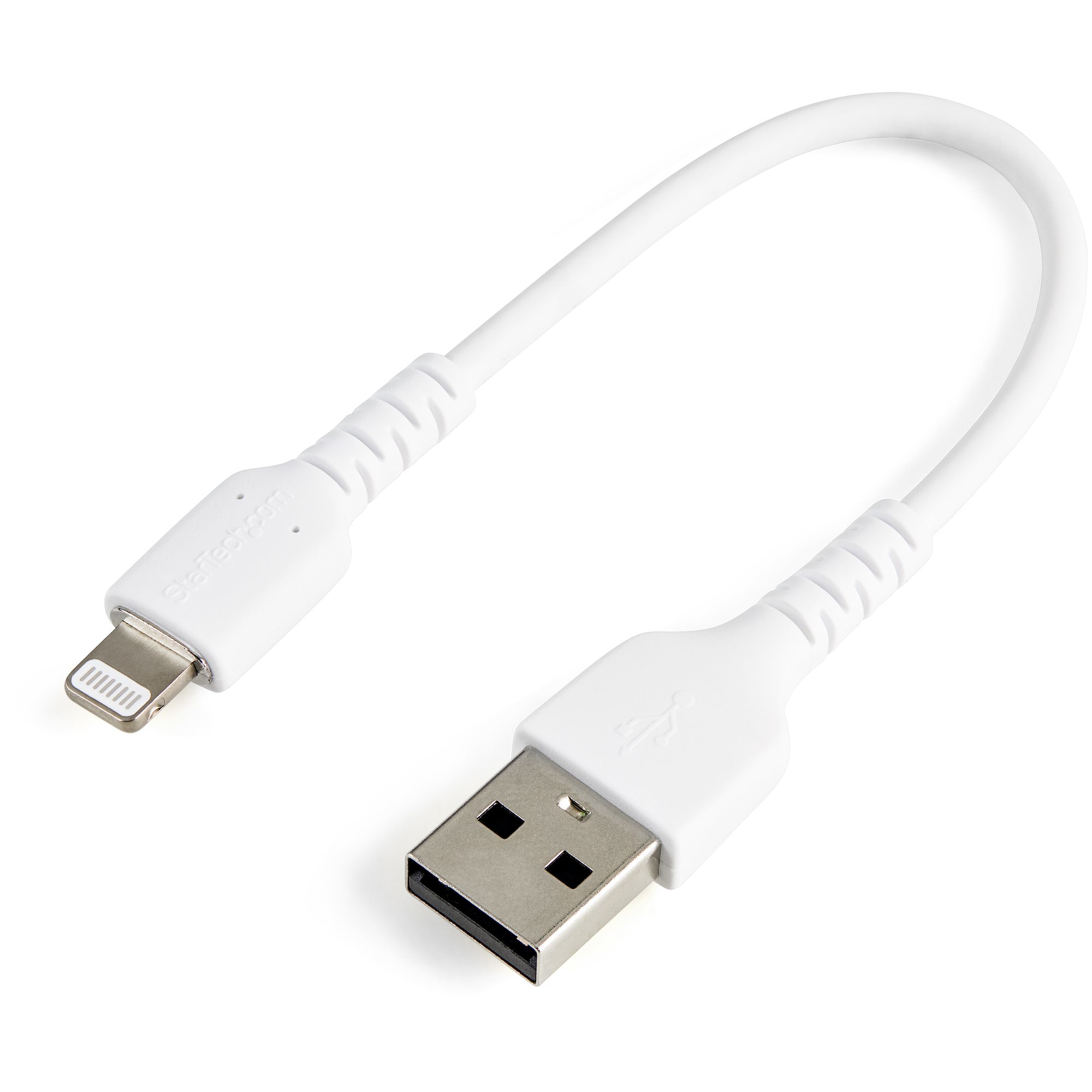 StarTech.com 15cm strapazierfähiges weißes USB-A auf Lightning-Kabel - Hochbelastbare, robuste Aramidfaser - USB Typ-A auf Lightningkabel - Lade-/Synchronisationskabel - Apple MFi-zertifiziert iPad/iPhone 12, Weiß, USB A, Lightning, 0,15 m, Männlich, Männlich