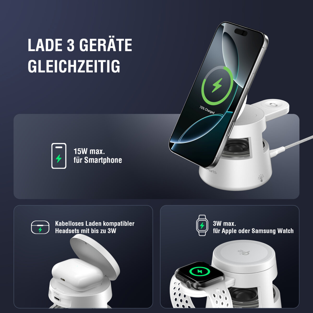 4smarts Qi2 Charging Station Aura Sound weiß, Ansicht 4