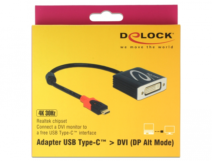 Delock 61213, 0,2 m, USB Typ-C, DVI, Männlich, Weiblich, Gerade