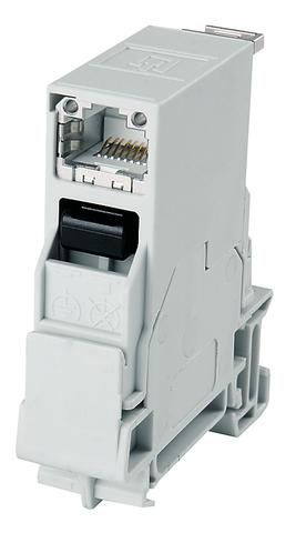 Telegärtner Karl Gärtner STX - DIN-Ausgang für Schienenmontage - CAT 6a - RJ-45 - Hellgrau - T568B, Ansicht 2