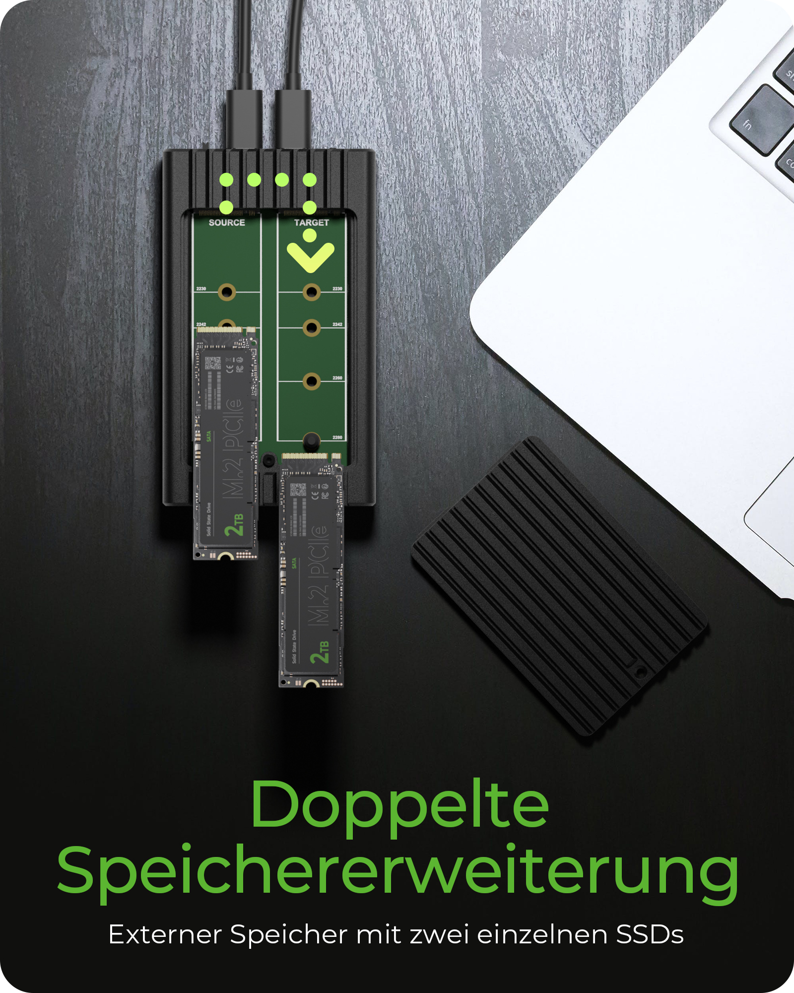 ICY BOX M.2 NVMe CloneStation & DockingStation USB 3.2 Gen 2 Type-C/A Aluminium schwarz, Ansicht 4