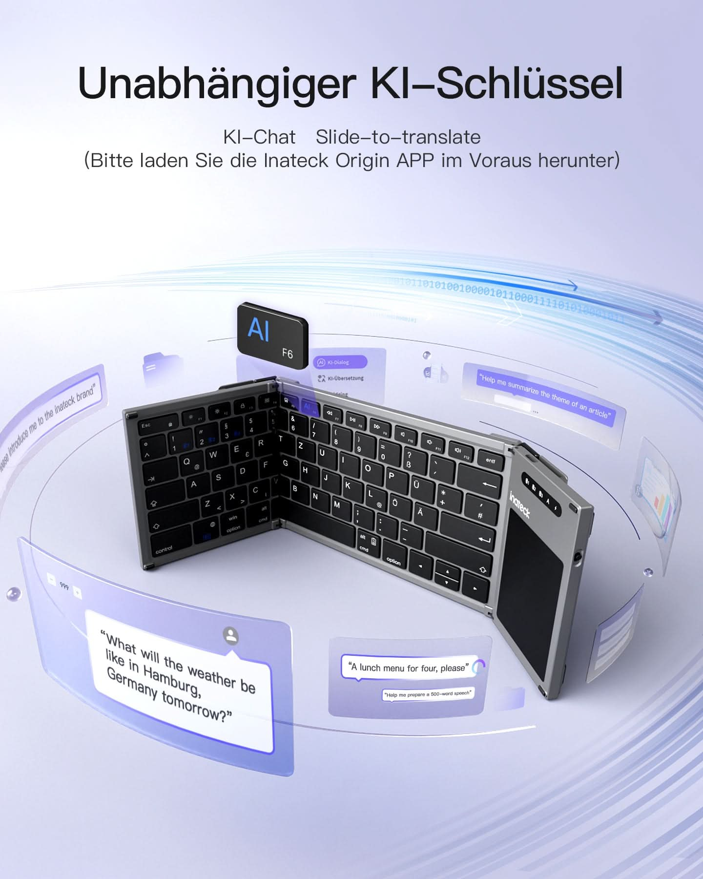 Inateck Keyboard 06101 steel gray[KB06101_steel gray] - Tastatur - TL: Deutsch, QWERTZ, Ansicht 4