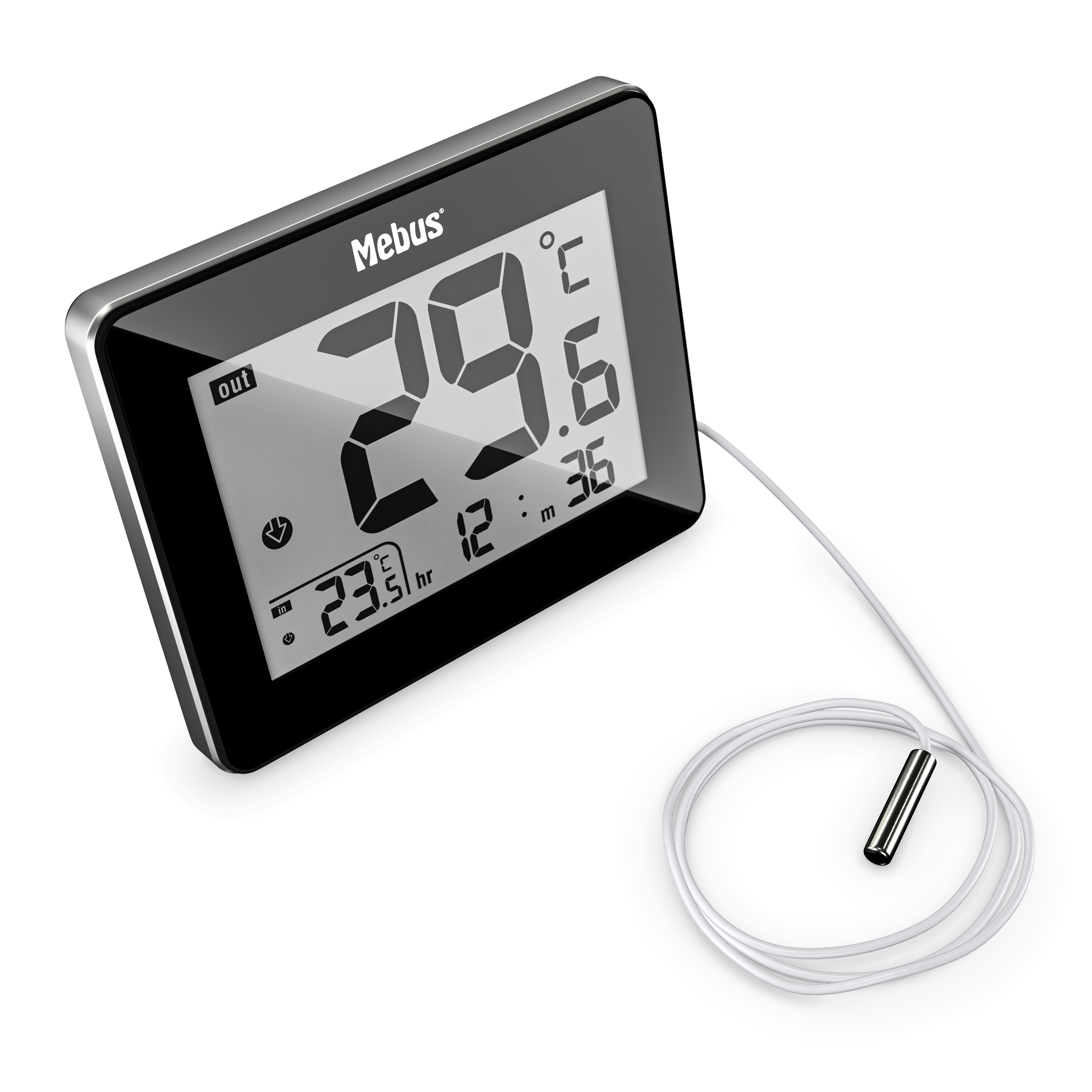Mebus 48432 - Elektronisches Umgebungsthermometer - Indoor/Outdoor - Digital - Schwarz - Tisch - Rechteckig, Ansicht 2