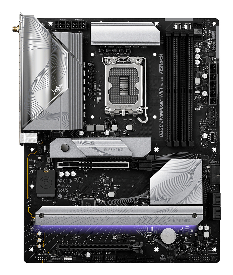 ASRock B860 LIVEMIXER WIFI - Motherboard - ATX - LGA1851-Sockel - B860 Chipsatz - Onboard-Grafik (CPU erforderlich), Ansicht 3