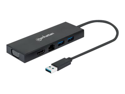 Manhattan USB-A Dock/Hub - Ports (x5): Ethernet, HDMI, USB-A (x2), Ansicht 2