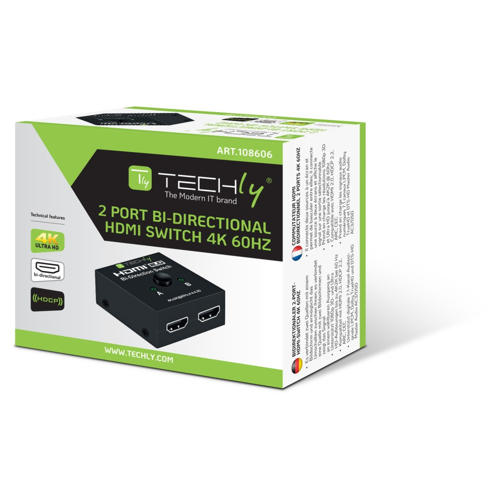 Techly Video/Audio-Schalter - 2 x HDMI - Desktop, Ansicht 2