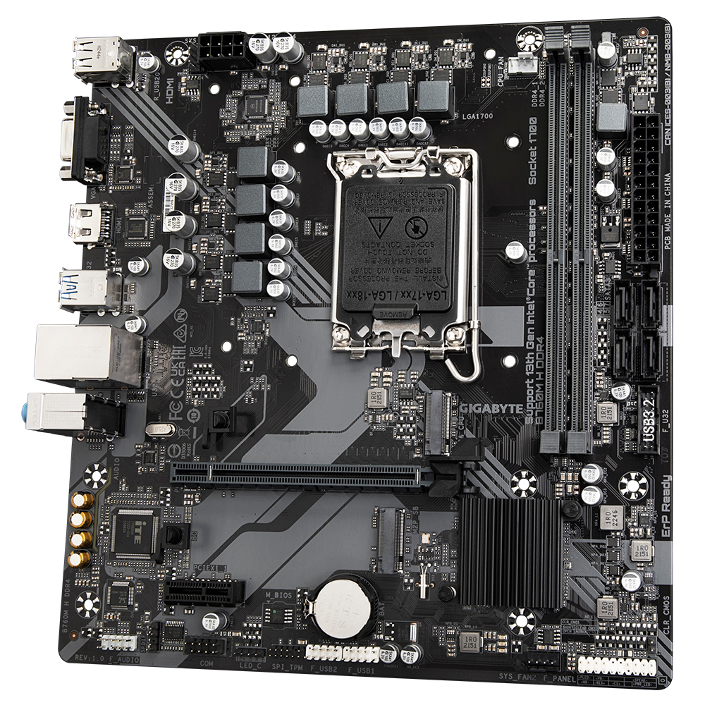 Gigabyte B760M H DDR4 LGA1700 mATX MB 4xDDR4 4xSATA 2xM.2 - Intel Sockel 1700 (Core i), Ansicht 4