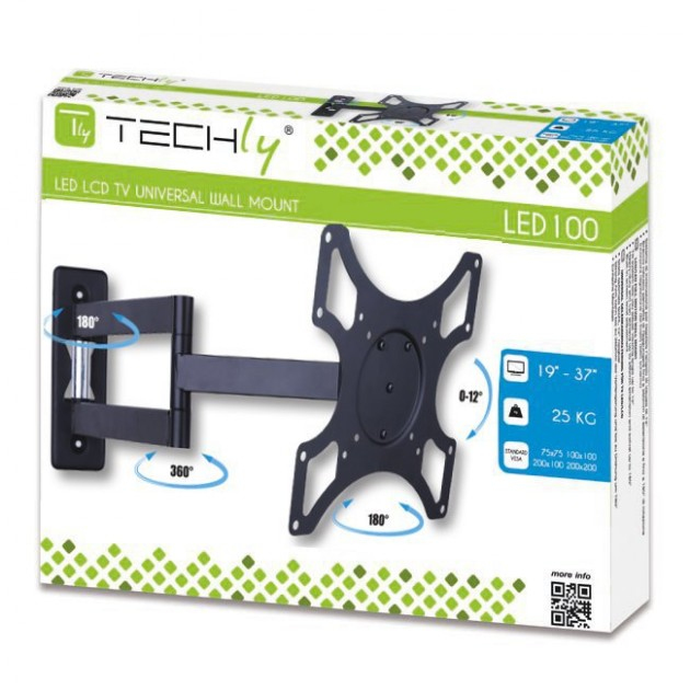 Techly LED 100 - Befestigungskit (Schwenkarm-Wandhalterung) für LCD-Display - Schwarz - Bildschirmgröße: 48.3-94 cm, Ansicht 2