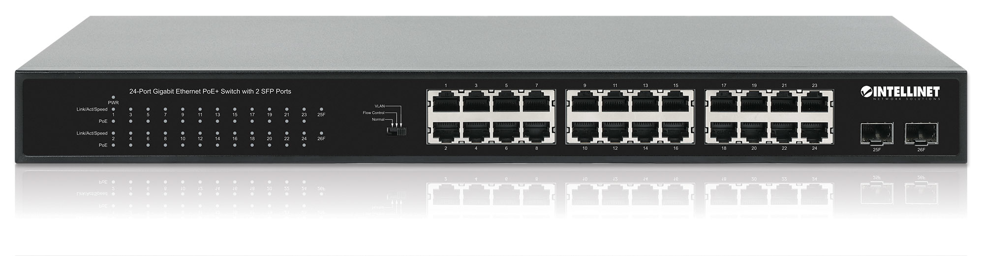 Intellinet 24-Port Gigabit Ethernet PoE+ Switch mit 2 SFP-Ports PoE+/PoE-konform - Switch - 1 Gbps, Ansicht 4