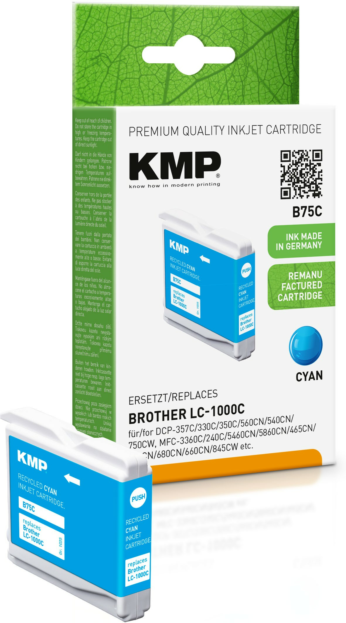 KMP B75C - 5.6 ml - Cyan - kompatibel - Tintenpatrone (Alternative zu: Brother LC1000C), Ansicht 3
